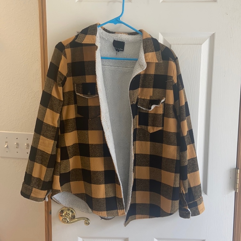 Black & yellow plaid button up sweater